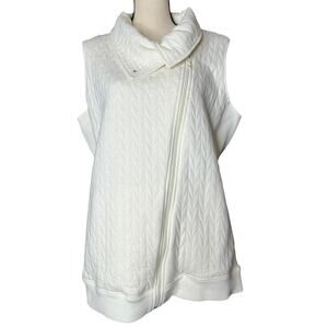 Talbots Women's Quilted Vest in White Cotton Blend Diagonal Zipper Size 1X